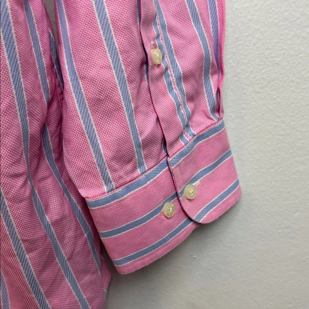 VTG Peter Millar Men’s Large Striped Long‎ Sleeve Dress Shirt Pink Blue